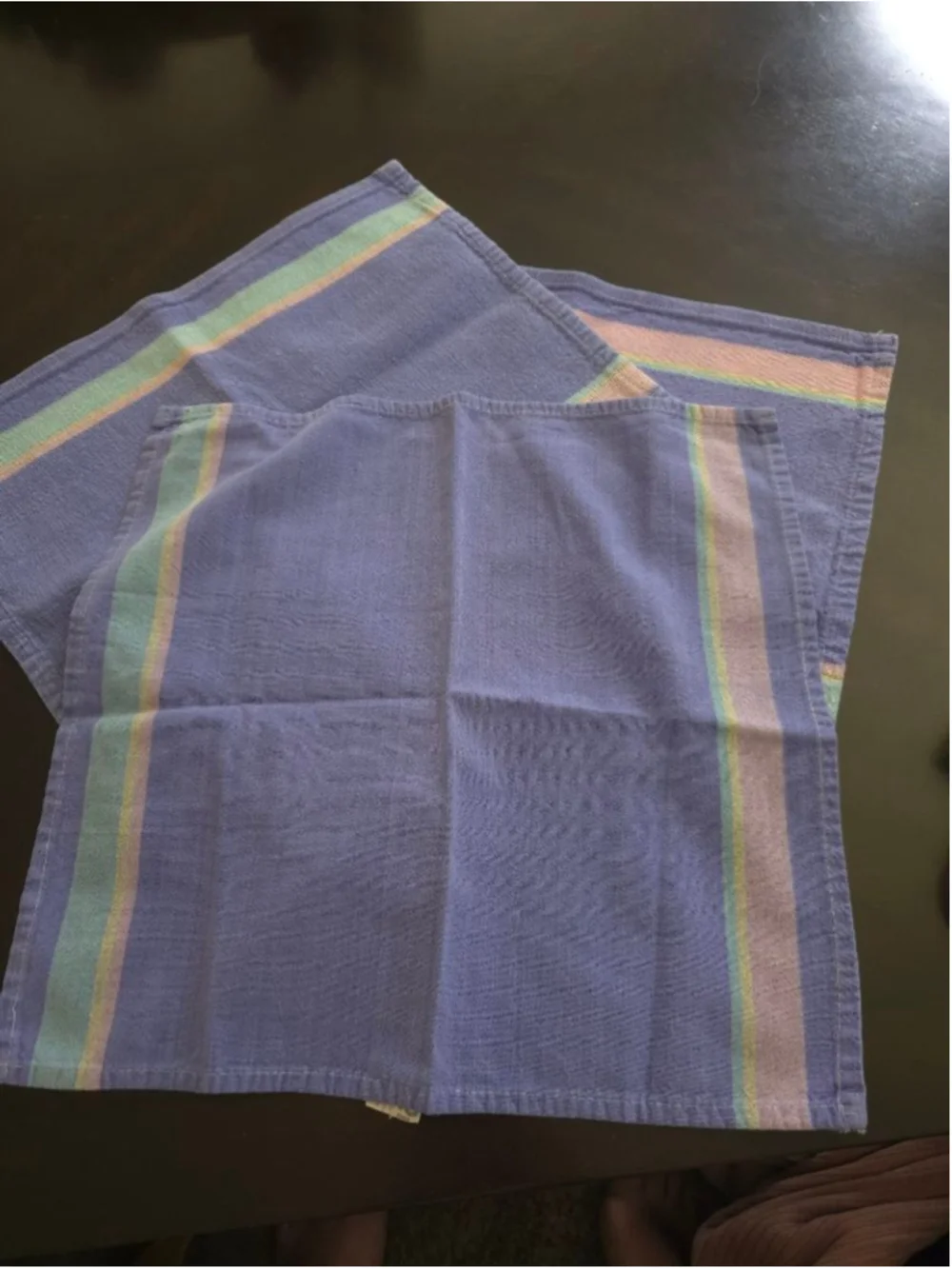 Rare Vintage 80s Purple Multicolor Striped Placemat and Napkin Set for Two 4 pcs